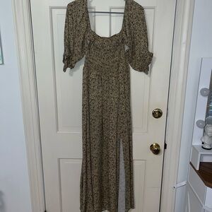 Rylee + Cru Floral Long Sleeve Dress in Brown